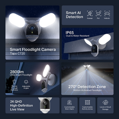 TP-Link Camera Tapo C720 Smart Floodlight,2K QHD