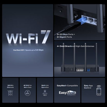 Mercusys Router Wi-Fi 7 BE3600 Dual Band