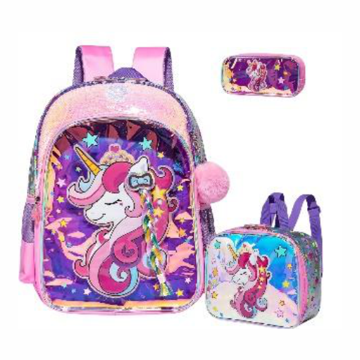 Çantë shkolle për vajza Unicorn, set 3n1