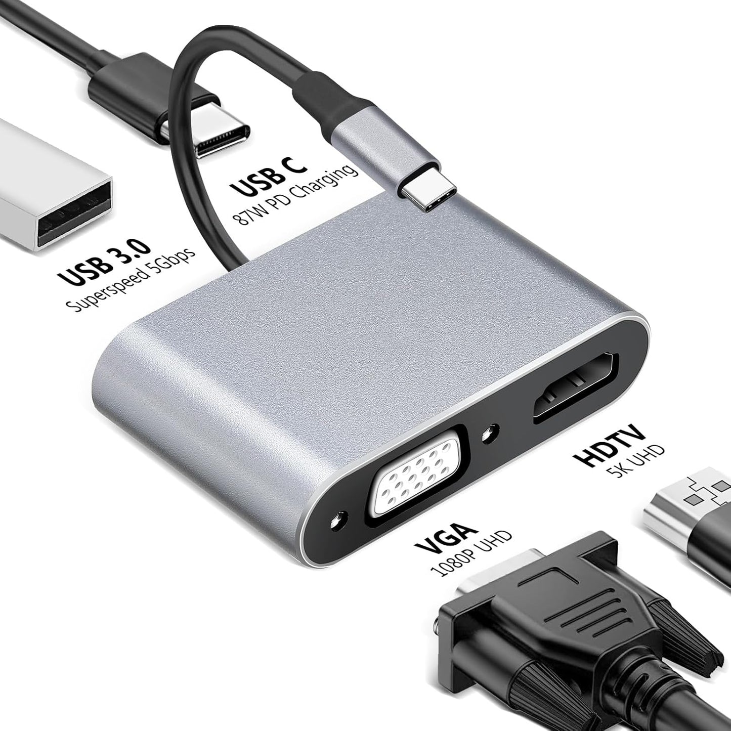 Konvertor Usb Type C to HUB PD HDTV +VGA+USB 4ne1