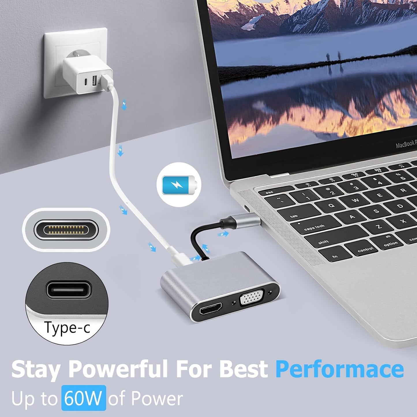 Konvertor Usb Type C to HUB PD HDTV +VGA+USB 4ne1
