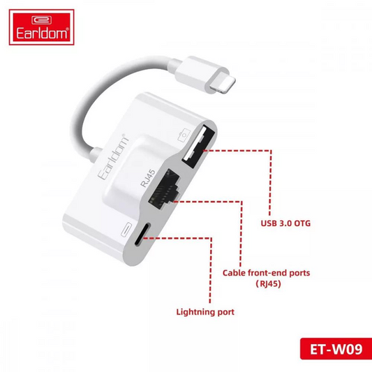 Konvertor Lightning to Rj45 Ethernet LAN + USB 3.0 3ne1 Earldom(OT-53)