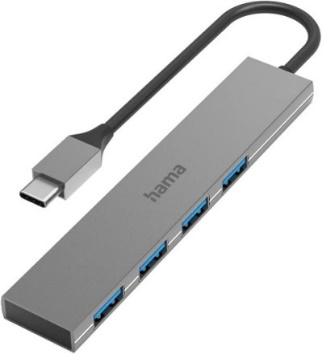 Hama USB-C-Hub, 4 Ports, USB 3.2 Gen1, 5 Gbit / s, Alu, Ultra Slim
 200101