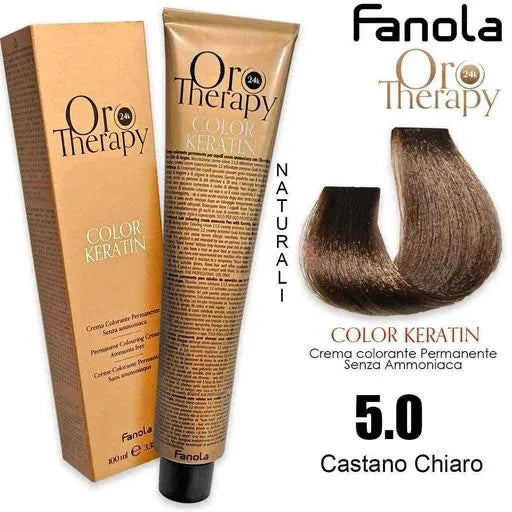 Ngjyrë për flokë Fanola Oro Therapy, 5/0, 100 ml + Hidrogjen 150ml gratis