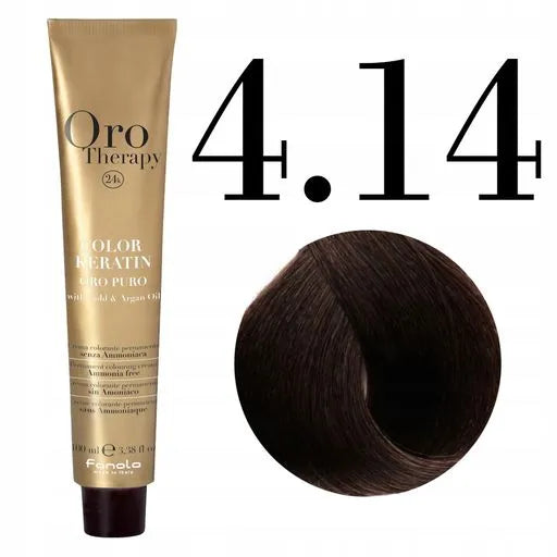 Ngjyrë për flokë Fanola Oro Therapy, 4/14, 100 ml + Hidrogjen 150ml gratis