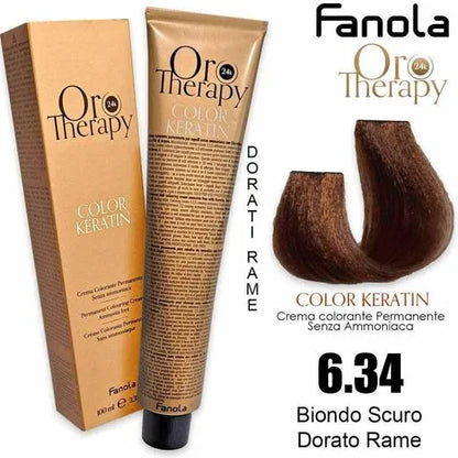 Ngjyrë për flokë Fanola Oro Therapy, 6/34, 100 ml + Hidrogjen 150ml gratis