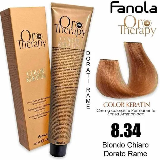 Ngjyrë për flokë Fanola Oro Therapy, 8/34, 100 ml + Hidrogjen 150ml gratis