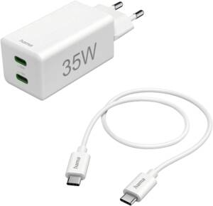 Karikues Hama Fast Charge + Kabllo 1m, 2x USB-C, PD / QC, Mini karikues, 35W, I bardhë
125116
