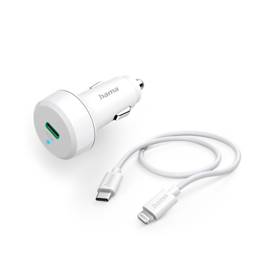 Hama fast car charger, with Lightning charging cable, PD, 20 W, 1 m, white
 201611