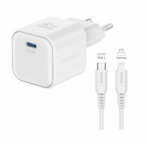 Karikues SWISSTEN GaN 1x USB-C 20W POWER DELIVERY, me kabllo Type-C/Lightning, I zi