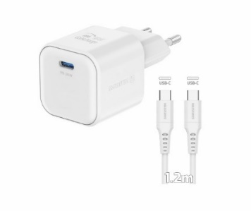 SWISSTEN GaN 1x USB-C 20W POWER DELIVERY charger, with Type-C/Type-C cable, White