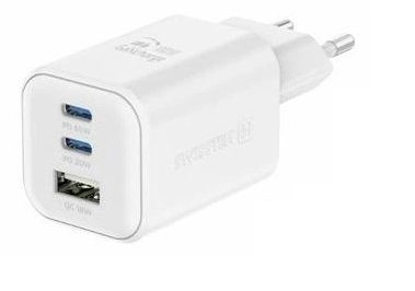 SWISSTEN Charger, GaN 2x USB-C, 65W PD + 1x USB-A 18W, QC, white
