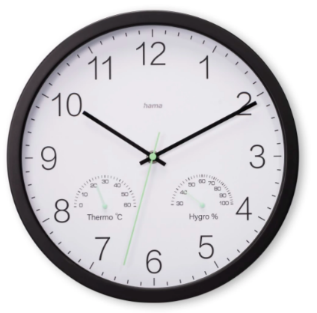 Orë Muri Hama "Santorini", pa tik-tak, w. Termo dhe higrometër, Ø 30cm, i zi
185885