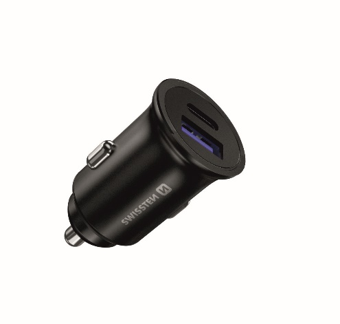 SWISSTEN ADAPTER PËR MAKINË, PD, USB-C, KARKIM I SHPEJTË 3.0, 36W, METAL I ZI