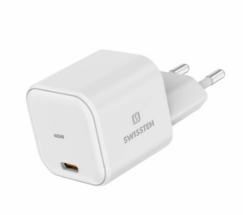 SWISSTEN TRAVEL KARIKUES GaN 1x USB-C 45W POWER DELIVERY, I bardhë